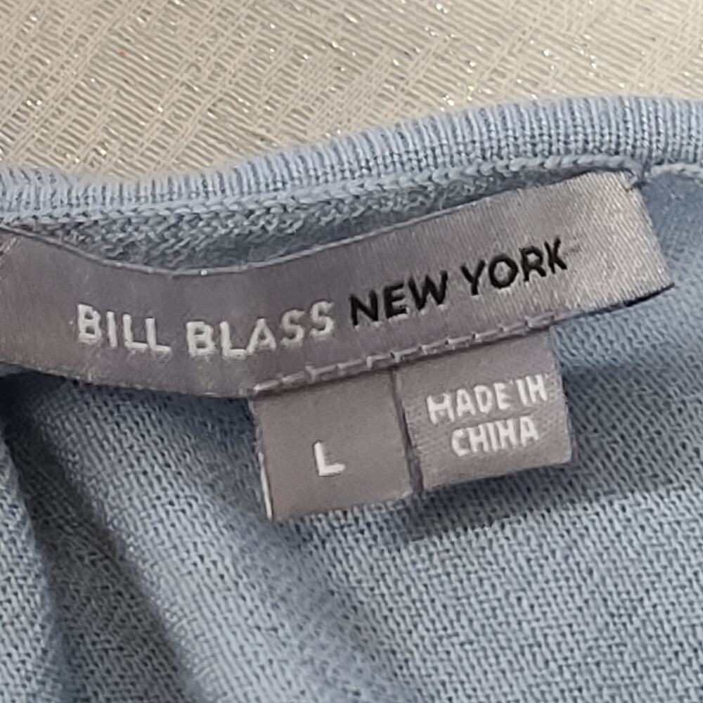 Bill Blass Blue Merino Wool Cardigan Large Puff Sleeves - Picture 7 of 9